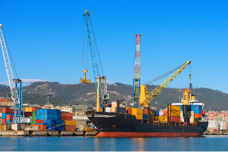 Container ship and crane in the harbor of La Spezia, Liguria, Italy